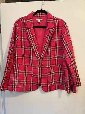 Cato Hot Pink Plaid Single-Button Blazer